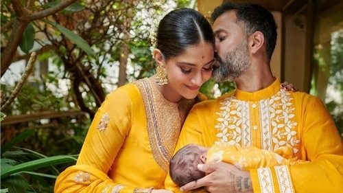 Sonam Kapoor and Anand Ahuja with their son Vayu Kapoor Ahuja, who was born in August.