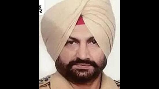 SHO Kanwaljit Singh who has been transferred by Ludhiana police commissioner for delaying FIR and trying to settle case with theft accused. (HT Photo)