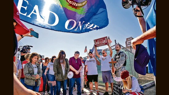 Republican supporters protest in Phoenix on Saturday. (AP)
