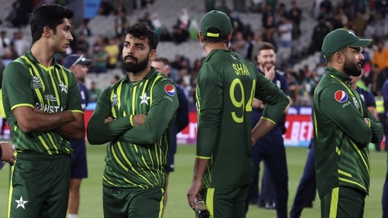 Pakistan players wait for presentation ceremonies after losing to England in the final of the T20 World Cup(AP)