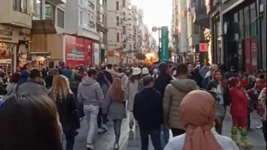 The screengrab shows fire after a huge explosion took place at the Istiklal Avenue in central Istanbul on Sunday.(Twitter/@AZgeopolitics)