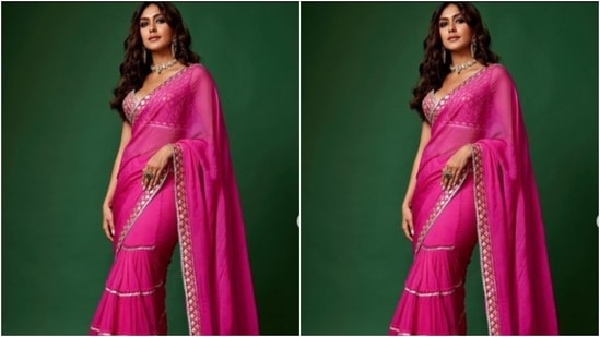 Mrunal played muse to fashion designer Gopi Vaid and picked a stunning ethnic ensemble for the pictures. (Instagram/@mrunalthakur)