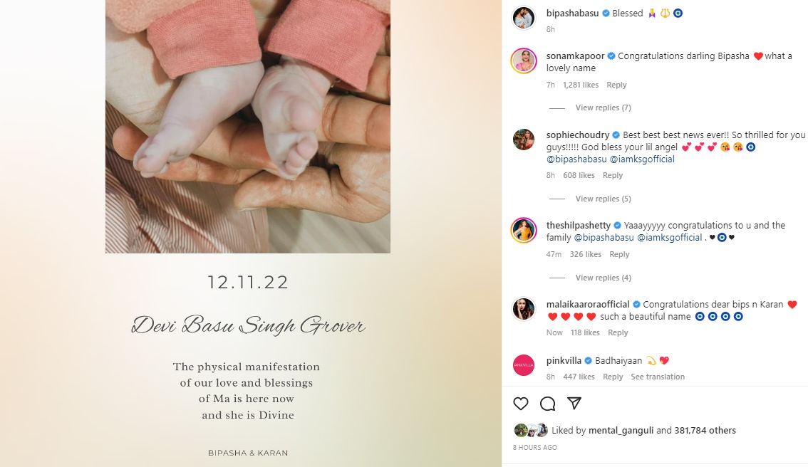 Malaika Arora, Dia Mirza, Shilpa Shetty felicitan a Bipasha Basu y Karan Singh Grover por el bebé: 'Bienvenida, pequeña Devi'