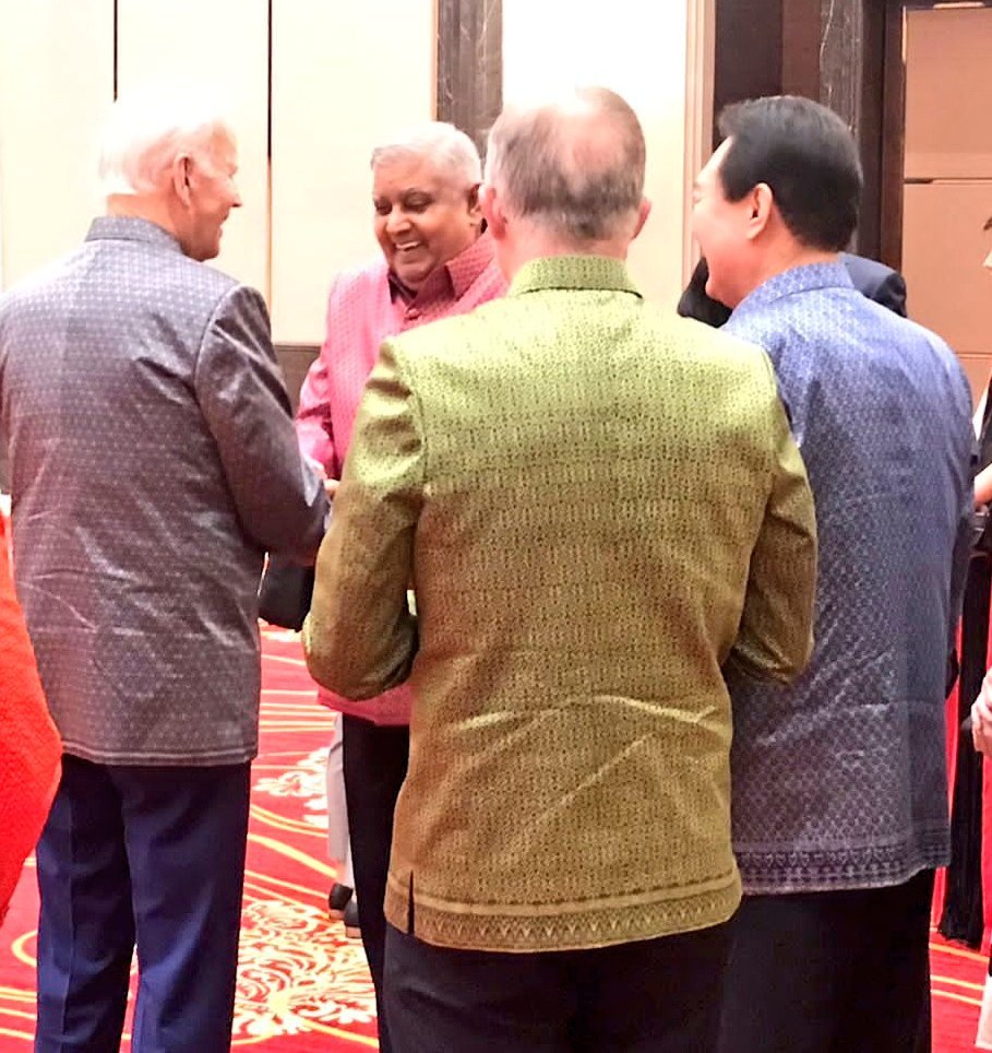 Indian Vice President Jagdeep Dhankar greets US President Joe Biden at the East Asia Summit in Cambodia. (ANI) Indian Vice President Jagdeep Dhankar greets US President Joe Biden at the East Asia Summit in Cambodia. (ANI)