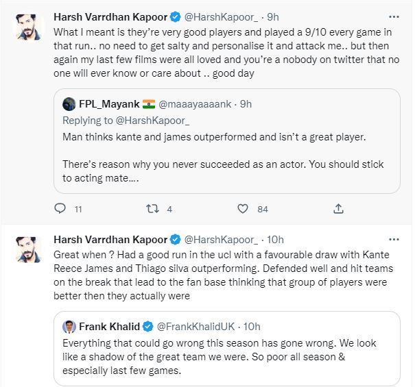 Harsh Varrdhan Kapoor schooled a Twitter user.