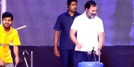 Gandhi slowly picked up the rhythm with a person chanting ‘One, Two, Three' on the microphone. (ANI )