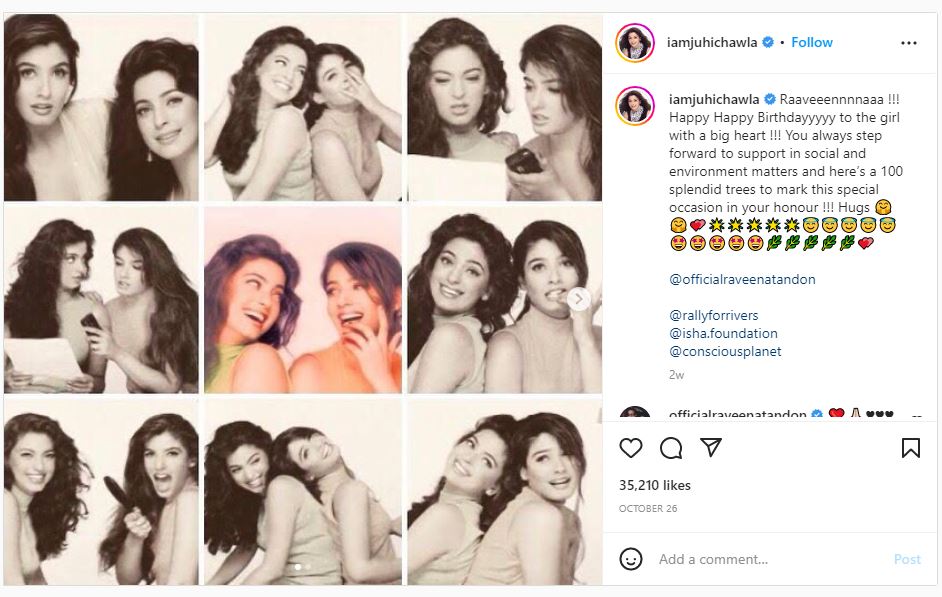 Juhi posted a picture of herself and Raveena from their old photoshoot to wish her on her birthday.