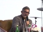 Aamir Khan speaking at an event in Delhi recently in his new all-grey look. Aamir Khan speaking at an event in Delhi recently in his new all-grey look.