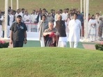 Congress leader Sonia Gandhi and newly elected party president Mallikarjun Kharge at the Shanti Van memorial in Delhi on Monday. Congress leader Sonia Gandhi and newly elected party president Mallikarjun Kharge at the Shanti Van memorial in Delhi on Monday.