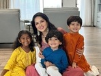 Sunny Leone with her three kids at her home. Sunny Leone with her three kids at her home.