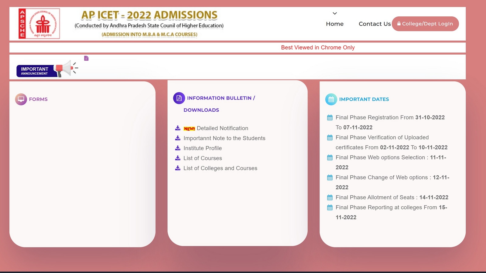 AP ICET 2022 Counselling Final Phase seat allotment result releasing