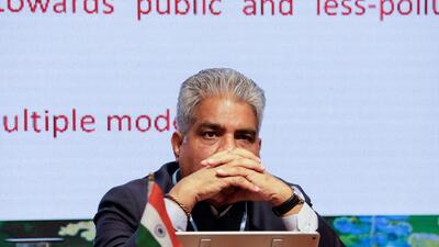 Union minister for environment, forest and climate change Bhupender Yadav at the COP27 climate summit, as India publishes a long term emissions strategy, in Sharm el-Sheikh, Egypt (REUTERS)