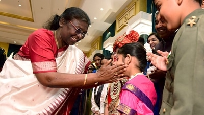 President Droupadi Murmu on Monday met students from various schools on the occasion of Children's Day on Monday at the Rashtrapati Bhavan Cultural Centre (RBCC). (ANI) President Droupadi Murmu on Monday met students from various schools on the occasion of Children's Day on Monday at the Rashtrapati Bhavan Cultural Centre (RBCC). (ANI)