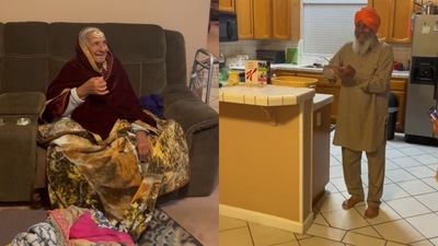 Grandpa is visibly overwhelmed upon seeing his wife dressed in shaadi ka joda. (Instagram/@devikalalala) Grandpa is visibly overwhelmed upon seeing his wife dressed in shaadi ka joda. (Instagram/@devikalalala)