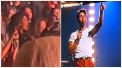 Priyanka Chopra claps as crowd cheers for Nick Jonas who mentioned her as his wife. Priyanka Chopra claps as crowd cheers for Nick Jonas who mentioned her as his wife.
