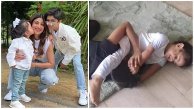 Shilpa Shetty shared a candid video of her kids Viaan and Raj on Instagram. Shilpa Shetty shared a candid video of her kids Viaan and Raj on Instagram.