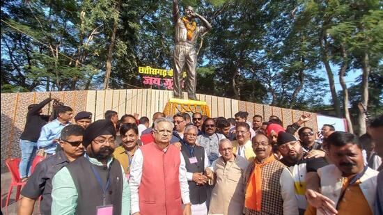 RSS chief Mohan Bhagwat spoke at a function to mark ‘Janjatiya Gaurav Diwas’ in Jashpur district of Chhattisgarh (Twitter/drramansingh)