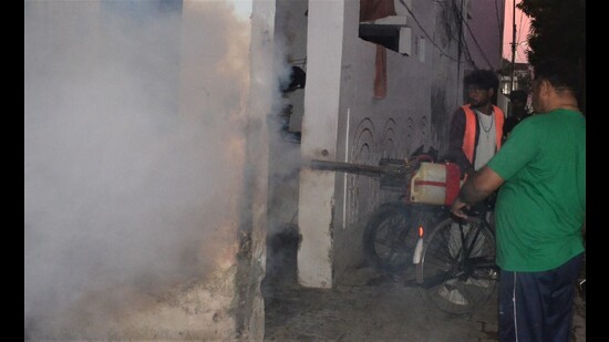 A fogging drive being carried out in Prayagraj. (HT photo)