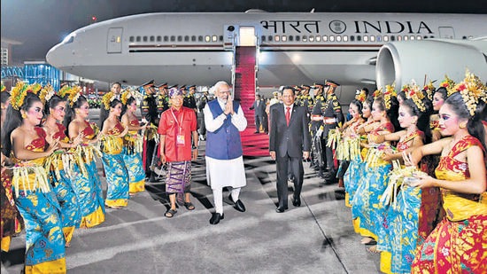 Prime Minister Narendra Modi arrives in Bali on Monday to take part in the G20 Summit. (ANI)