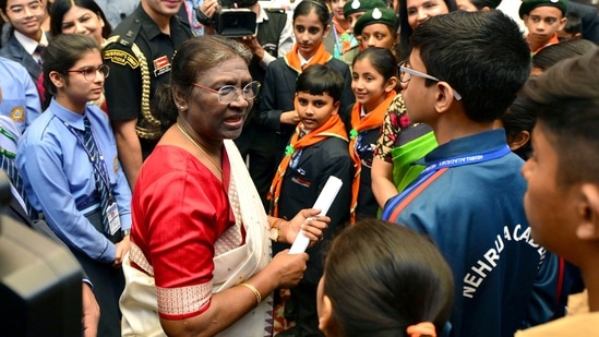 Addressing students, president Droupadi Murmu urged them to stay connected with India’s culture and always respect their parents and love the motherland.(ANI)