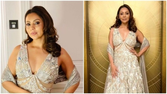 Gauri Khan sizzles in a silver embroidered gown, sets fashion goals higher (Instagram/@manishmalhotra05)