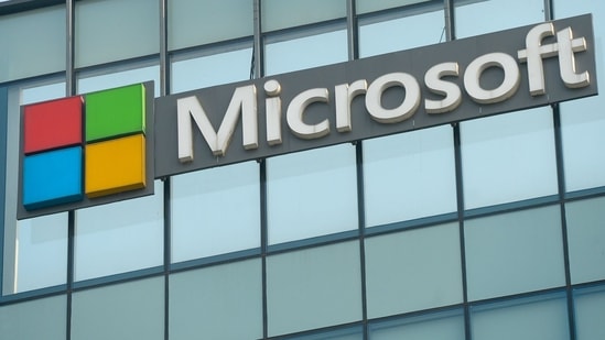 Corporate signage of Microsoft Corp at Microsoft India Development Centre, in Noida.(Bloomberg)