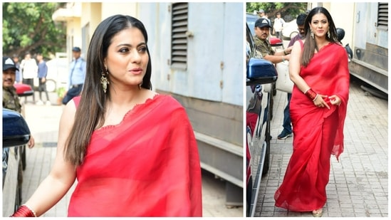 Kajol stunned in a red saree and matching bangles as she arrived for the trailer launch of her film, Salaam Venky. She plays a strong mother of a bed-ridden child struggling with a deadly condition. The trailer shows her struggles in making his life worthwhile while battling with her own emotions as well. (Varinder Chawla)