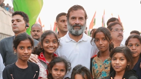 The Congress shared an image of Rahul Gandhi with a bunch of children during his Bharat Jodo Yatra on the occasion.(@INCIndia/ Twitter)