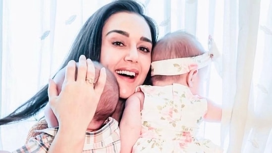 Preity Zinta with her kids.