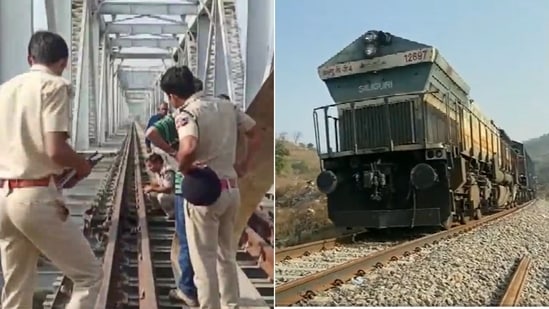 Udaipur-Ahmedabad rail route repaired post blast, first train passes on track.(ANI)