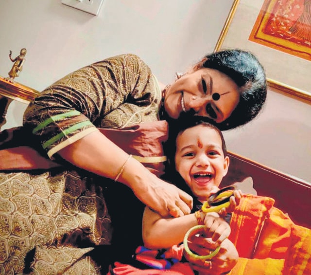 Bharatanatyam exponent, Padma Shri Geeta Chandran with grandson Akshar.