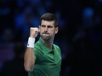 Serbia's Novak Djokovic celebrates after winning against Stefanos Tsitsipas during their singles tennis match of the ATP World Tour Finals(AP) Serbia's Novak Djokovic celebrates after winning against Stefanos Tsitsipas during their singles tennis match of the ATP World Tour Finals(AP)