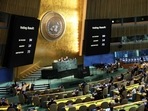 Members of the General Assembly vote on a draft resolution during a special session in the General Assembly Hall at United Nations Headquarters on November 14, 2022 in New York City.(AFP) Members of the General Assembly vote on a draft resolution during a special session in the General Assembly Hall at United Nations Headquarters on November 14, 2022 in New York City.(AFP)