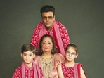 Karan Johar with his mom, Hiroo Johar and kids, Yash and Roohi Johar.