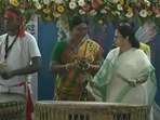 Mamata Banerjee playing the drum at a cultural function in Jhargram, West Bengal. (ANI) Mamata Banerjee playing the drum at a cultural function in Jhargram, West Bengal. (ANI)