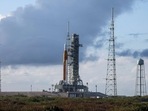 NASA's Space Launch System (SLS) rocket with the Orion spacecraft atop rests on launch pad 39B as final preparations are made for the Artemis I mission at NASA's Kennedy Space Center.(AFP)