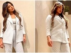 Priyanka Chopra wore this handcrafted chikankari pantsuit during her India visit. (Instagram) Priyanka Chopra wore this handcrafted chikankari pantsuit during her India visit. (Instagram)