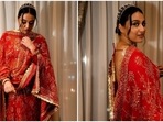 Swara Bhasker walks the red carpet at Cairo International Film Festival in red embroidered saree by Abu Jani Sandeep Khosla. (Instagram) Swara Bhasker walks the red carpet at Cairo International Film Festival in red embroidered saree by Abu Jani Sandeep Khosla. (Instagram)