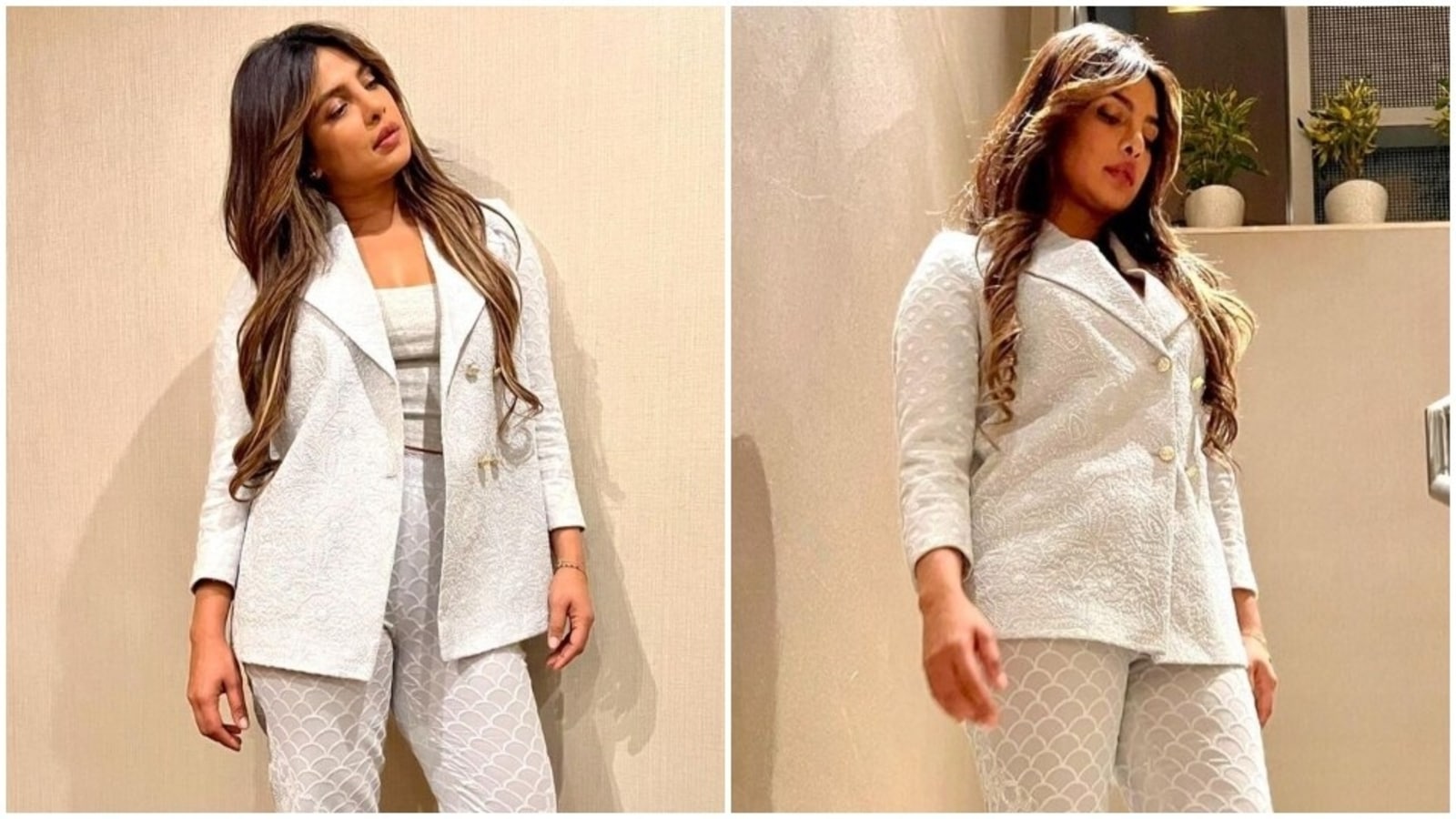 Priyanka Chopra in handcrafted chikankari pantsuit mixes Indian traditional design with ‘hot boss babe’ look: All pics