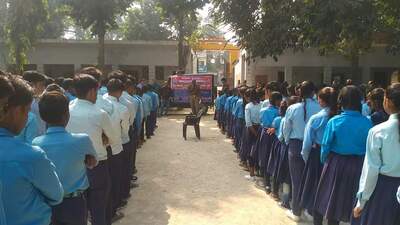 Awareness programme underway at a school in Prayagraj. (ht photo) Awareness programme underway at a school in Prayagraj. (ht photo)