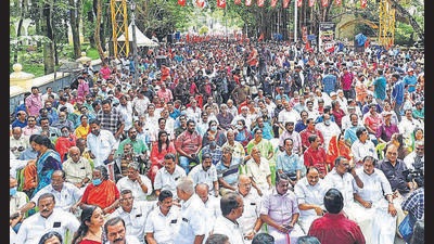 Thiruvananthapuram, Nov 15 (ANI): A public meeting organized by the Left-backed Higher Education Protection Committee in protest against the Kerala Governor Arif Mohammad Khans's alleged recent interventions in the functioning of the universities in the state, in Thiruvananthapuram on Tuesday. (ANI Photo) (Sreeram DK) Thiruvananthapuram, Nov 15 (ANI): A public meeting organized by the Left-backed Higher Education Protection Committee in protest against the Kerala Governor Arif Mohammad Khans's alleged recent interventions in the functioning of the universities in the state, in Thiruvananthapuram on Tuesday. (ANI Photo) (Sreeram DK)