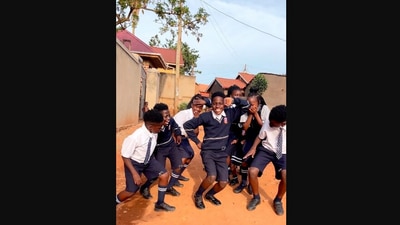 Taken from the viral Instagram video, the image shows kids from Uganda dancing to Salman Khan and Govinda’s Soni De Nakhre. (Instagram/@ghettokids_tfug)