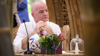 FIFA President Gianni Infantino waits ahead of a working lunch at the G20 Summit (AP) FIFA President Gianni Infantino waits ahead of a working lunch at the G20 Summit (AP)