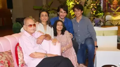 An old picture of late actor Krishna along with Mahesh Babu, Namrata Shirodkar, Gautham and Sitara.