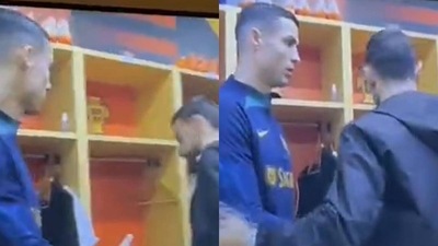 Bruno Fernandes' frosty handshake with Cristiano Ronaldo Bruno Fernandes' frosty handshake with Cristiano Ronaldo