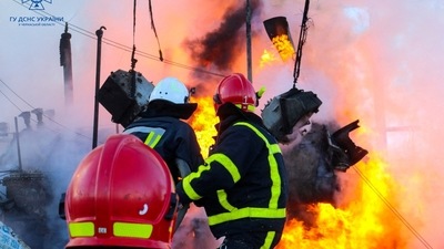 Russia-Ukraine War: Firefighters work to put out a fire at energy infrastructure facilities, damaged by Russian drone strike. (Reuters File)