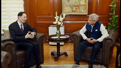External Affairs Minister S Jaishankar (right) meets then-outgoing Chinese Ambassador to India Sun Weidong for a farewell call , in New Delhi in October. (S Jaishankar Twitter) External Affairs Minister S Jaishankar (right) meets then-outgoing Chinese Ambassador to India Sun Weidong for a farewell call , in New Delhi in October. (S Jaishankar Twitter)