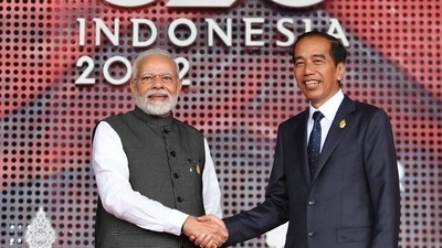 PM Modi greeted by the President of Indonesia Joko Widodo as he arrived for the G20 Summit on Tuesday. (PMO)