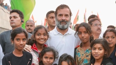 The Congress shared an image of Rahul Gandhi with a bunch of children during his Bharat Jodo Yatra. (@INCIndia/ Twitter)