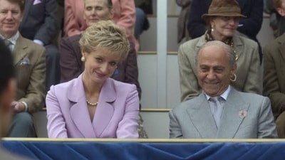 Princess Diana played by Elizabeth Debicki and Mohamed Al-Fayed played by Salim Daw. Princess Diana played by Elizabeth Debicki and Mohamed Al-Fayed played by Salim Daw.